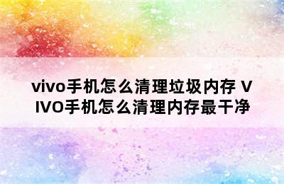 vivo手机怎么清理垃圾内存 VIVO手机怎么清理内存最干净